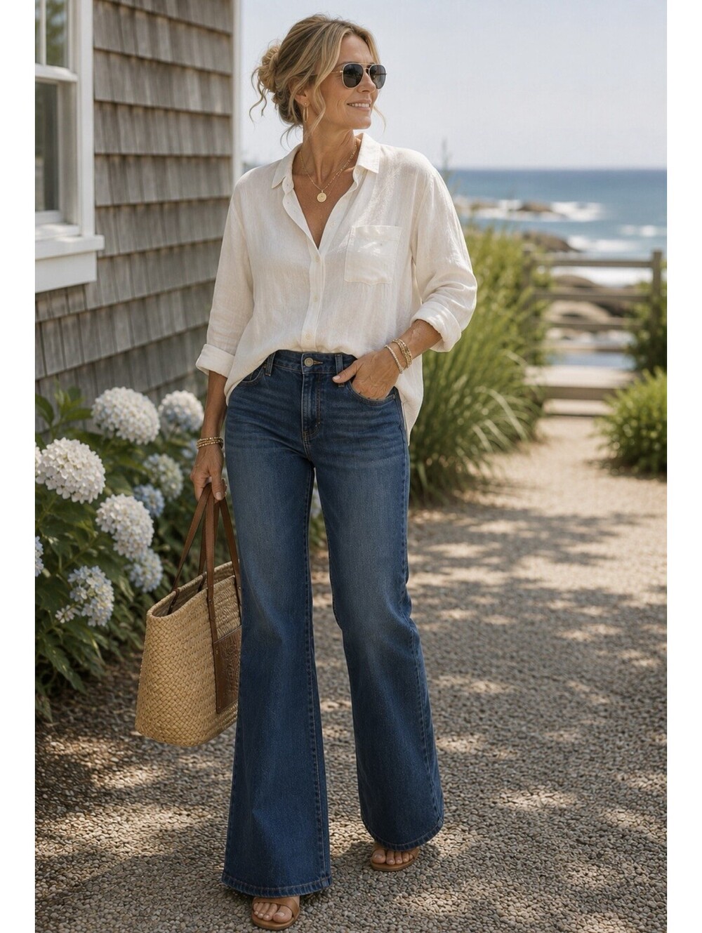 High-Rise Flared Women's Jeans in Medium Blue